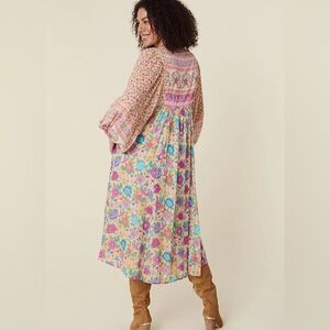 Spell Mossy Patchwork Boho Dress in Pink and Green